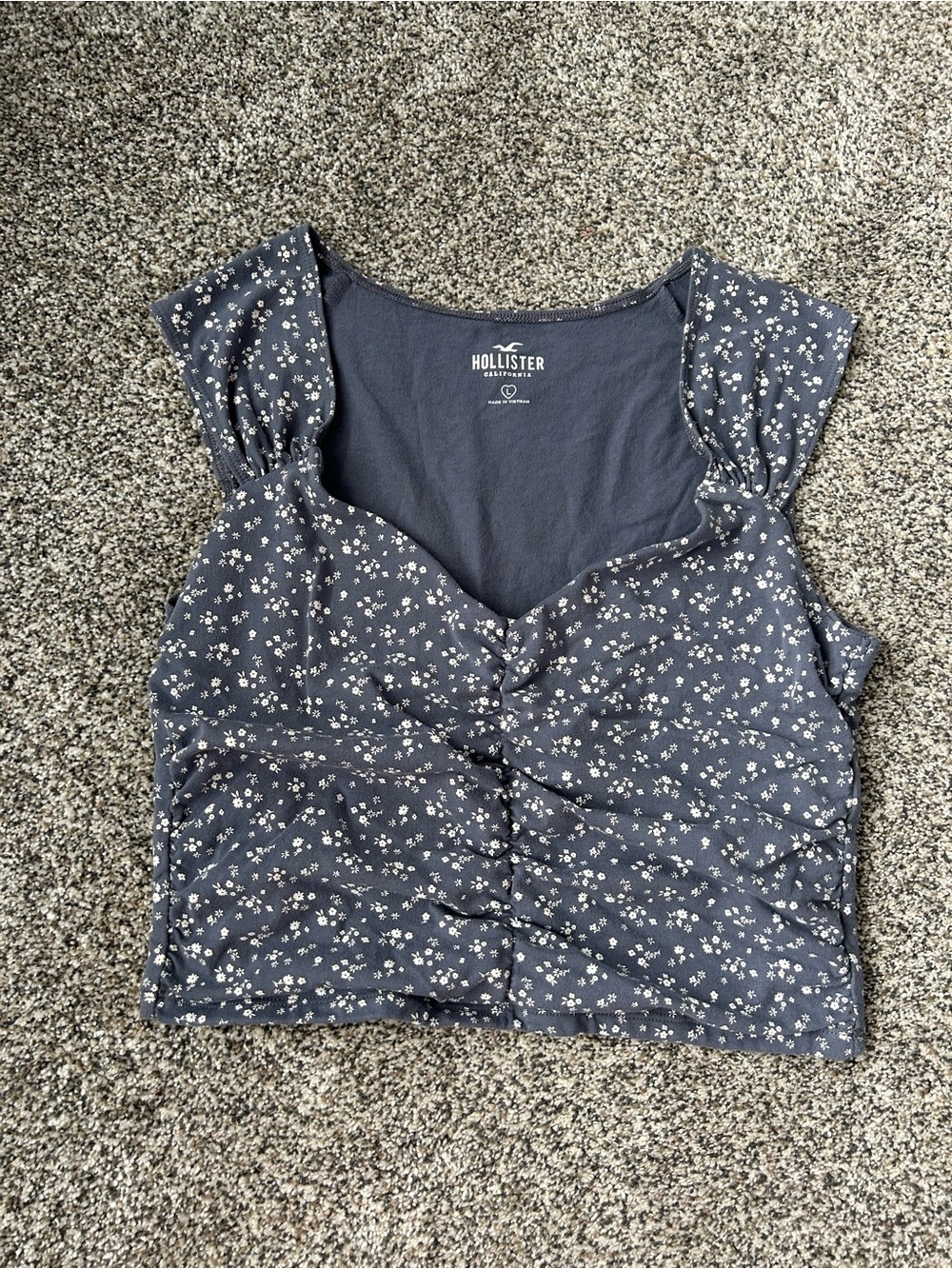 Hollister Navy Blue Floral Ruched Crop Top